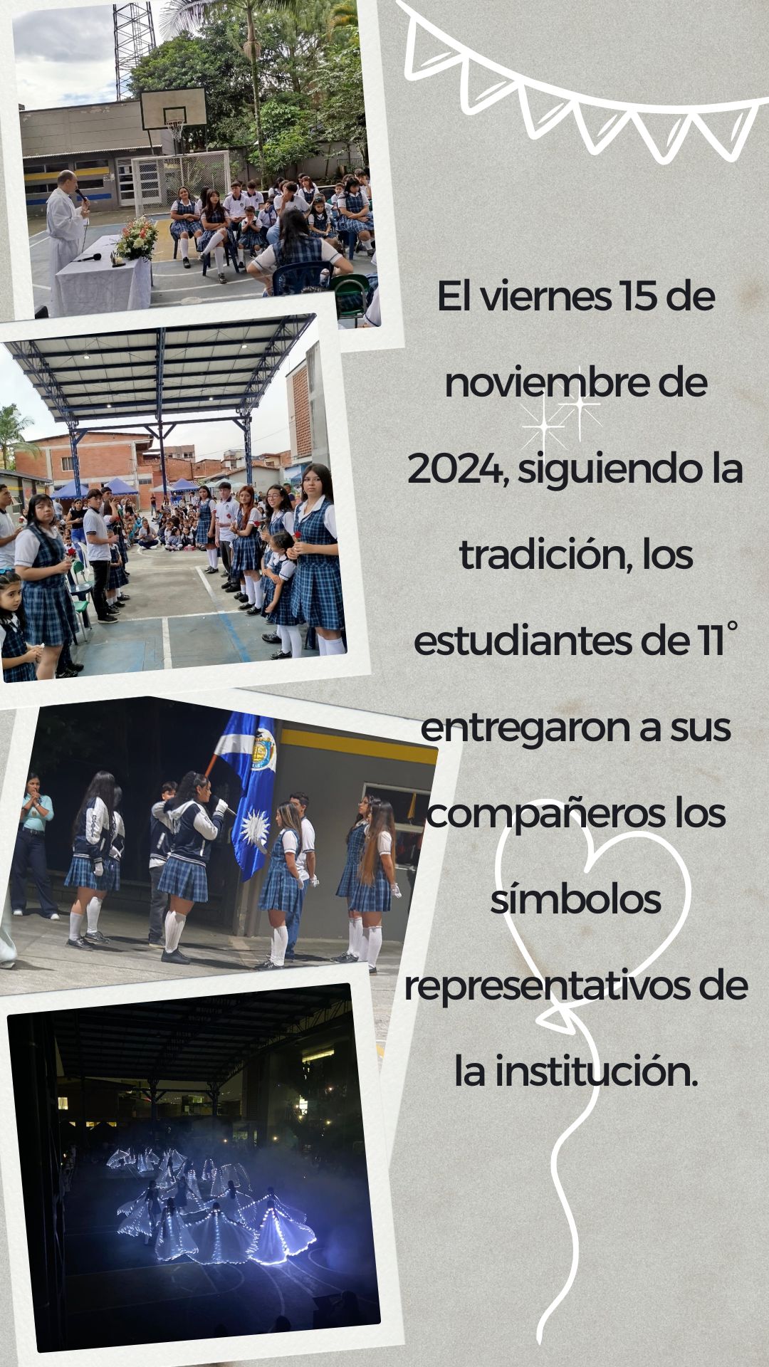 Los estudiantes de 11° entregaron a sus compañeros los símbolos representativos. Estos emblemas forman parte esencial de la historia institucional y simbolizan el orgullo de pertenecer a la comunidad Isoldista.